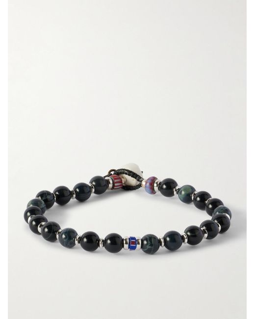 Mikia Metallic Sterling, Obsidian And Shell Beaded Bracelet for men