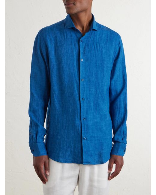 Frescobol Carioca Blue Antonio Linen Shirt for men