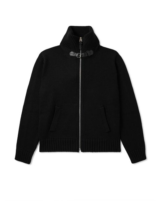 Tom Ford Black Leather-Trimmed Ribbed Merino Wool Bomber Jacket for men