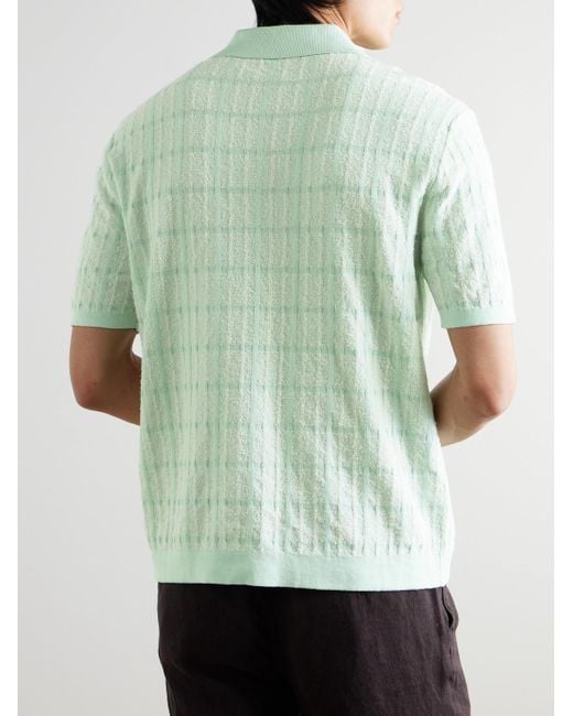 Mr P. Polohemd aus kariertem Jacquard-Strick aus einer Biobaumwollmischung in Green für Herren