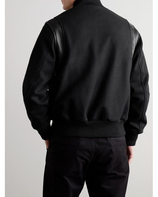 Golden Bear Black Hayes Leather-Panelled Melton Virgin Wool-Blend Varsity Jacket for men