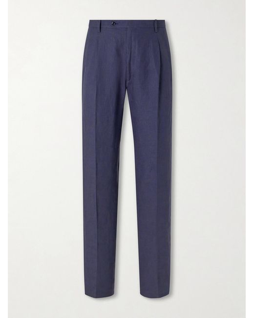 Rubinacci Blue Ciro Straight-leg Linen Suit Trousers for men