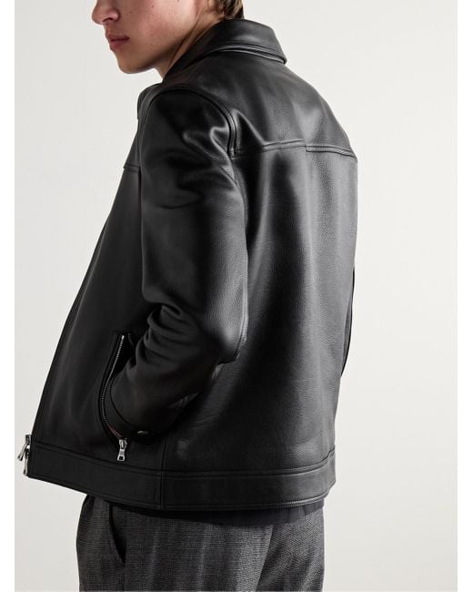 Mr P. Black Full-Grain Leather Coach Jacket for men