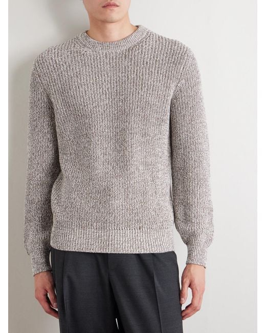 Brunello Cucinelli Gray Ribbed Cotton Sweater for men