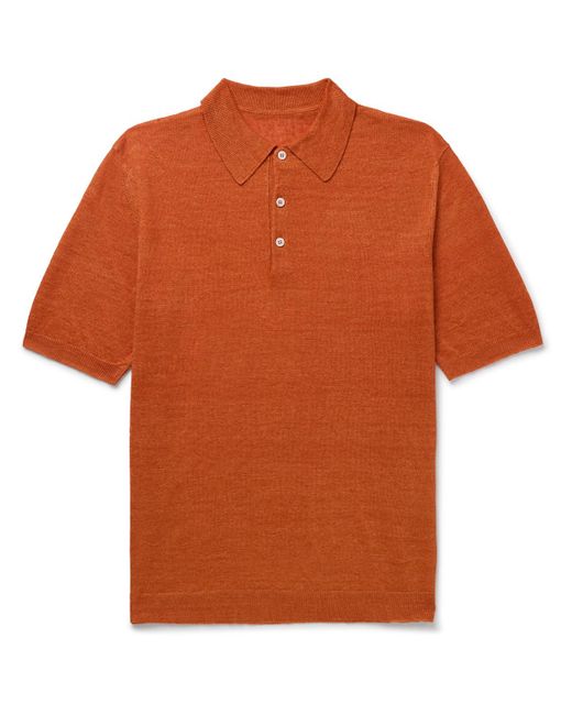 Anderson & Sheppard Orange Linen Polo Shirt for men