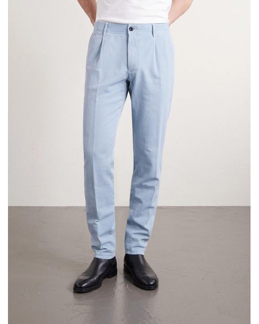 Slowear Blue Tapered Pleated Cotton-blend Gabardine Trousers for men