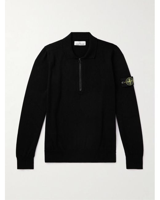 Stone Island Black Logo-appliquéd Knitted Cotton Half-zip Sweater for men