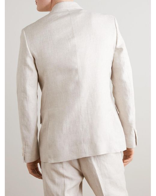 Mr P. Natural Double-Breasted Houndstooth Linen Suit Jacket for men