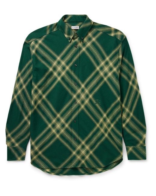 Burberry Green Oversized Button-down Collar Checked Wool-flannel Shirt for men