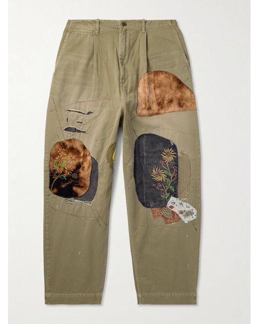 Kapital Multicolor Katsuragi Tapered Appliquéd Distressed Cotton-Twill Trousers for men