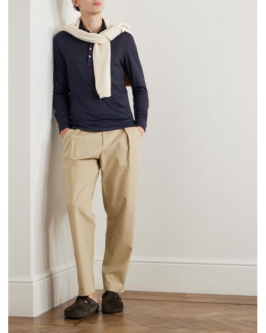Massimo Alba Raya Pullover aus einer Leinen-Baumwollmischung mit Polokragen in Blue für Herren