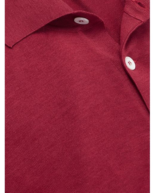 Brunello Cucinelli Schmal geschnittenes Polohemd aus einer Seiden-Baumwollwollmischung mit Logostickerei in Red für Herren