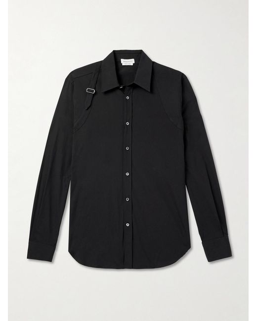 McQueen Black Slim-Fit Harness-Detailed Stretch-Cotton Shirt for men