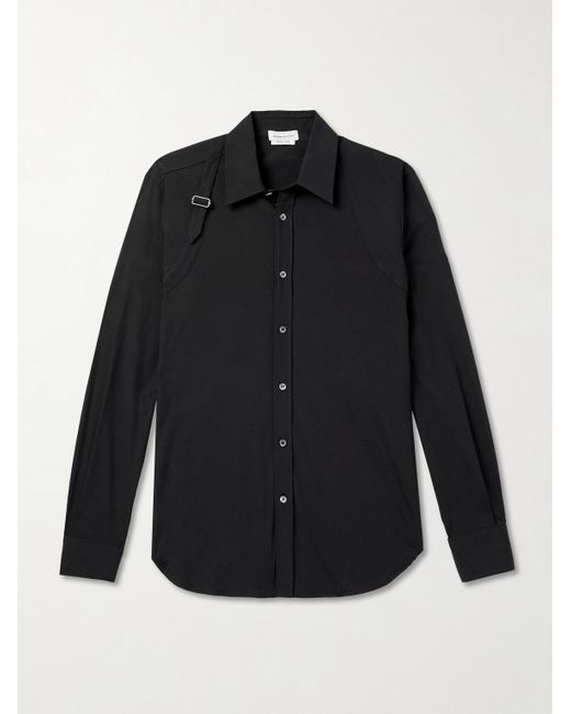 Alexander McQueen Black Slim-fit Harness-detailed Stretch-cotton Shirt for men