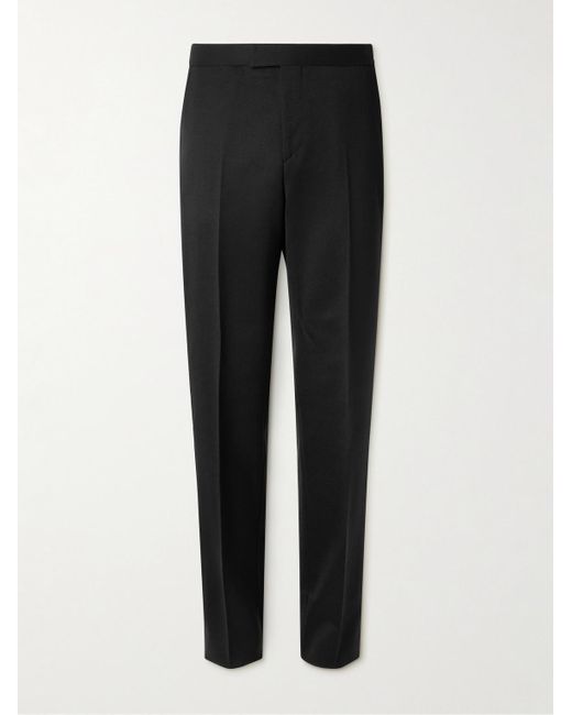 Pantaloni da smoking slim-fit in twill di lana con finiture in gros-grain Hampton di Favourbrook in Black da Uomo