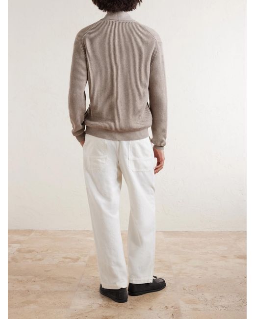 Altea Gray Shawl-collar Ribbed Cotton And Cashmere-blend Cardigan for men