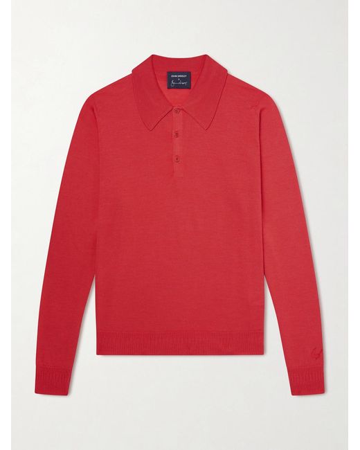 John Smedley Red Bill Nighy Cashmere And Silk-Blend Polo T-Shirt for men