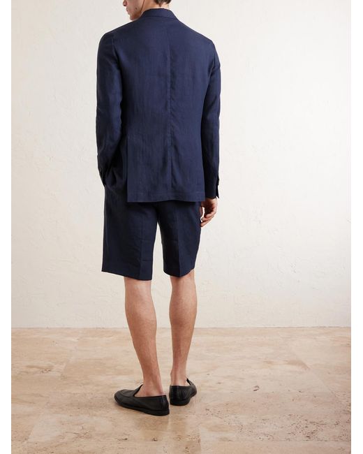 De Petrillo Blue Linen Single-breasted Blazer for men