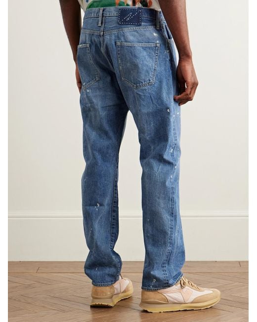 Visvim Blue Social Sculpture 11 Slim-Fit Straight-Leg Paint-Splattered Jeans for men