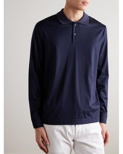 Mr P. Blue Silk And Cotton-Blend Polo Shirt for men