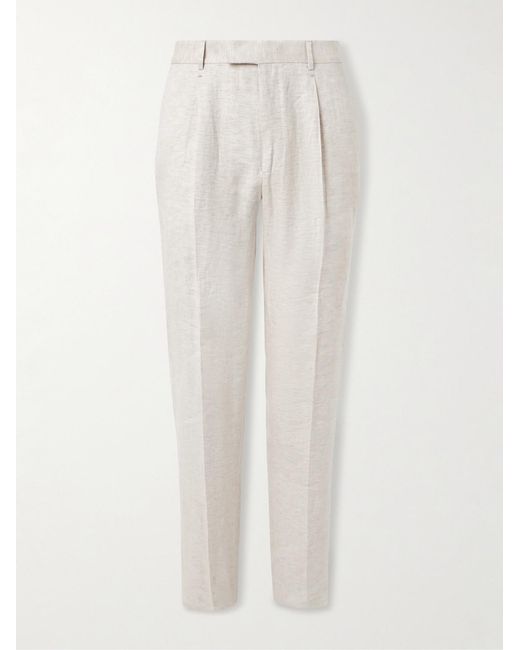 Brunello Cucinelli White Slim-fit Straight-leg Pleated Linen Suit Trousers for men