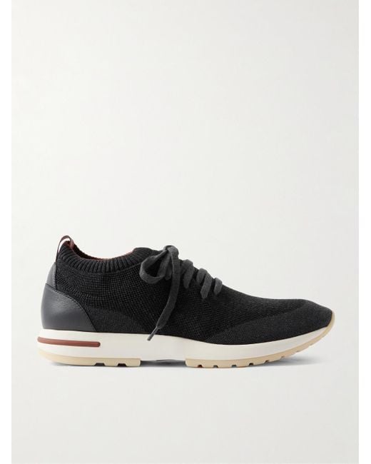 Loro Piana Black 360 Flexy Leather-Trimmed Knitted Wish Wool Sneakers for men