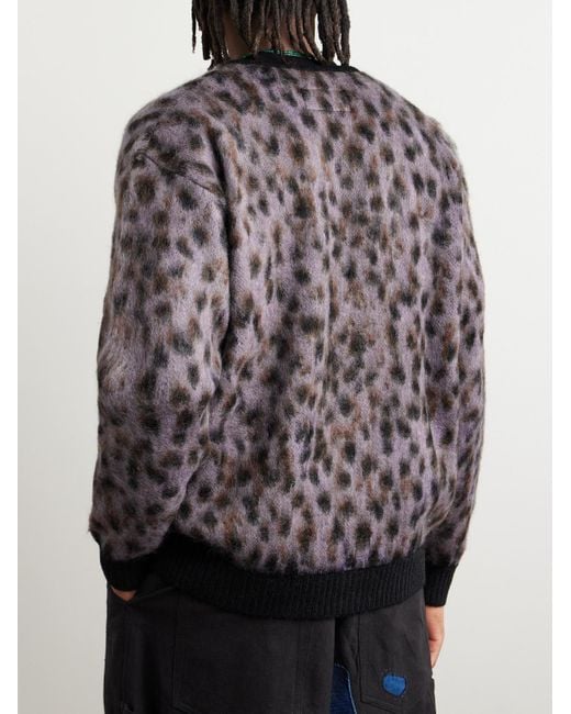 Wacko Maria Purple Leopard-jacquard Cardigan for men