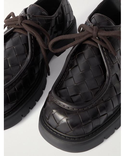 Bottega Veneta Black Intrecciato Leather Derby Shoes for men