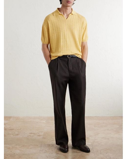 Boglioli Yellow Ribbed Linen And Cotton-Blend Polo Shirt for men