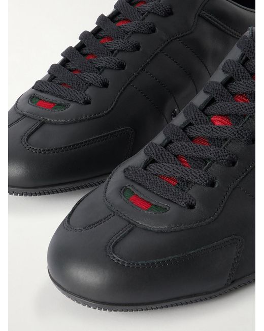 Gucci Black Rochelle Webbing-Trimmed Leather Sneakers for men