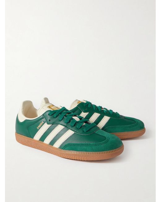 Adidas Originals Green Samba Suede-trimmed Leather Sneakers for men