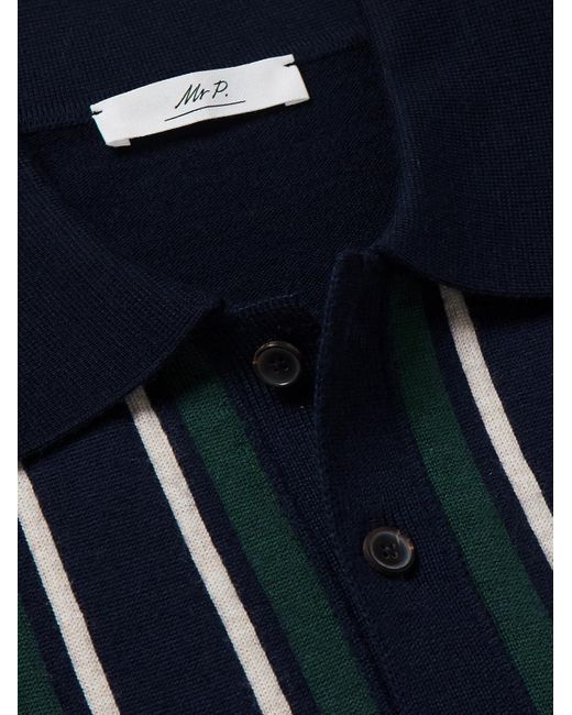 Mr P. Blue Golf Striped Merino Wool Polo Shirt for men