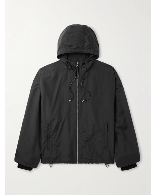 Loewe Black Leather-trimmed Silk-blend Taffeta Hooded Jacket for men
