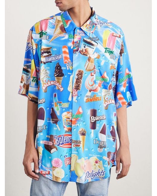 Balenciaga Blue Sweet Treat Minimal Oversized Printed Poplin Shirt for men