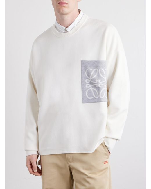 Loewe White Anagram-Intarsia Knitted Sweater for men