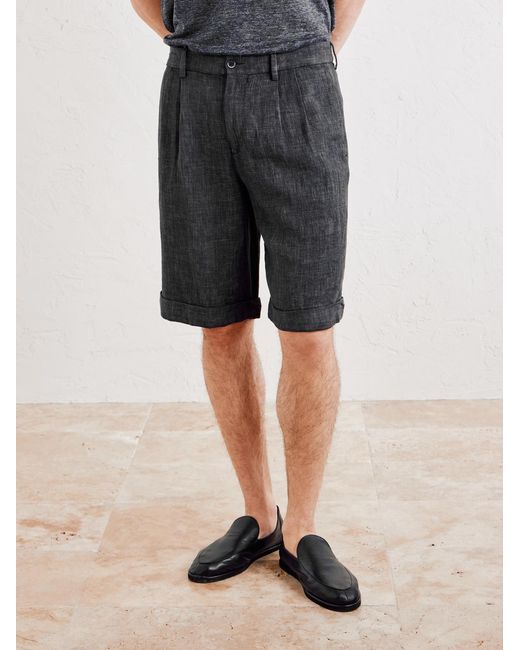 Barena Gray Scandola Simodo Straight-leg Pleated Linen-blend Gabardine Shorts for men