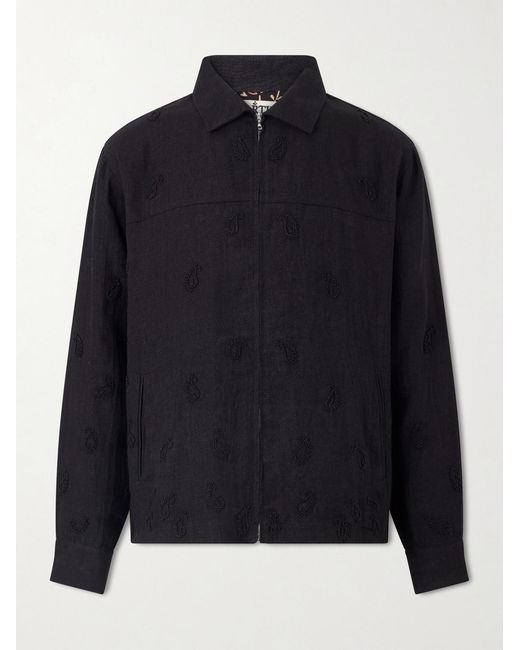 Kartik Research Blue Embellished Linen Blouson Jacket for men