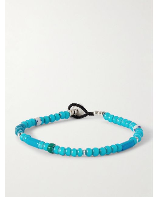 Mikia Blue Sterling, Glass And Shell Beaded Bracelet for men