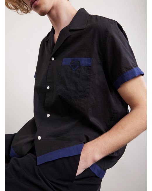 Bode Black Heart Deco Appliquéd Two-tone Cotton Shirt for men