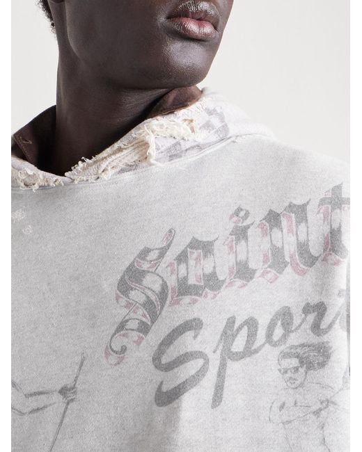 SAINT Mxxxxxx White Printed Distressed Cotton-jersey Hoodie for men