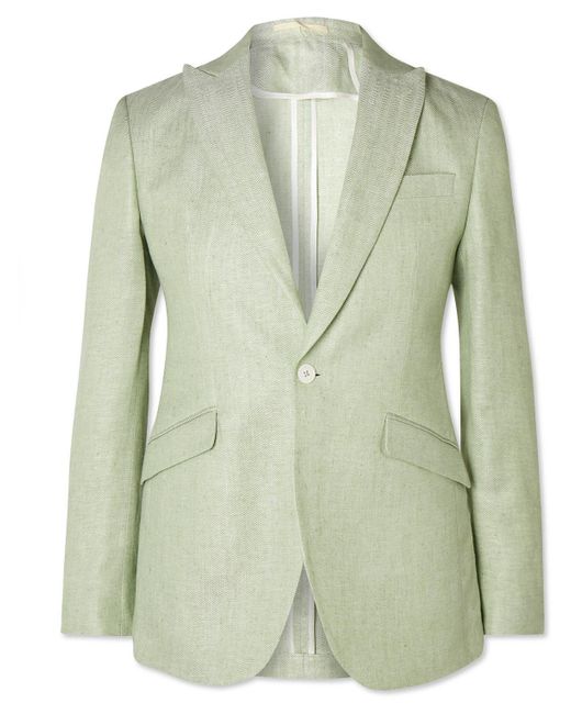 Favourbrook Green Ebury Herringbone Linen And Silk-blend Blazer for men