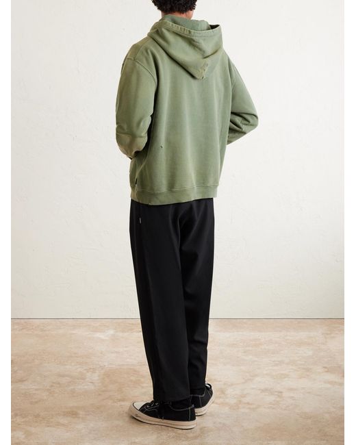 Neighborhood Green Savage Logo-print Distressed Cotton-jersey Hoodie for men