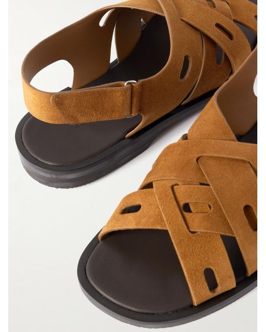John Lobb Brown Seaford Cutout Suede Sandals for men