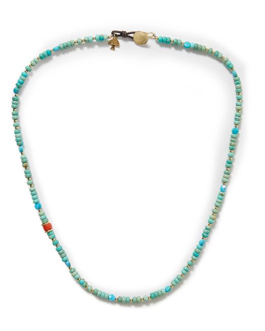 Peyote Bird Green Sagebrush Gold-tone And Leather Turquoise And Coral Necklace for men