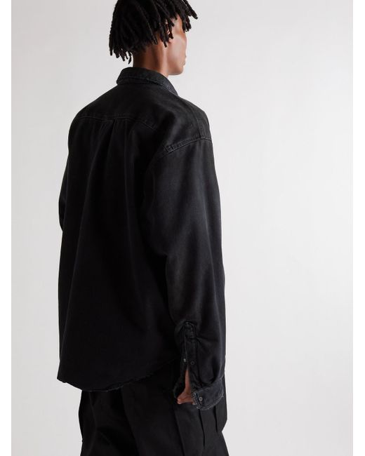 Balenciaga Hemdjacke aus wattiertem Denim mit Logostickerei in Black für Herren