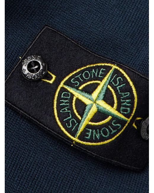 Stone Island Blue Logo-appliquéd Knitted Cotton Sweater for men