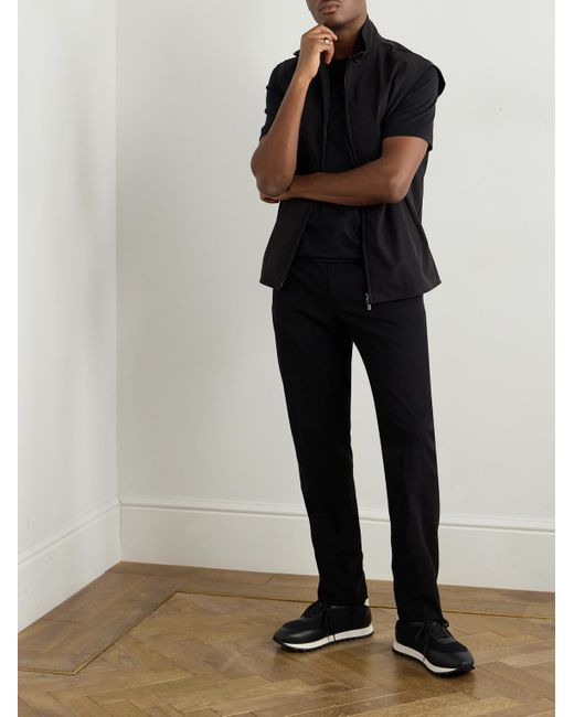Zegna Black Easy Straight-Leg Garment-Dyed Cotton-Blend Chinos for men