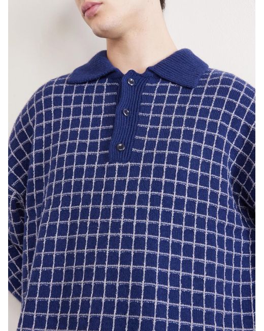 The Elder Statesman Blue Dume Checked Cashmere And Silk-Blend Polo Shirt for men