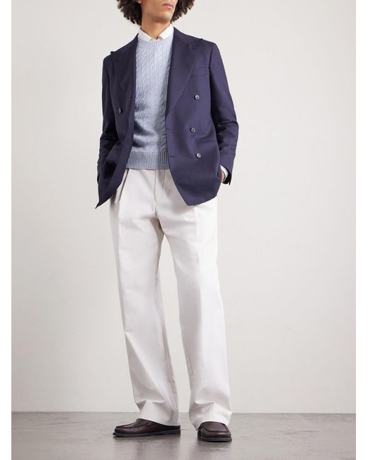 Dunhill Blue Cable-knit Cashmere And Linen-blend Sweater for men