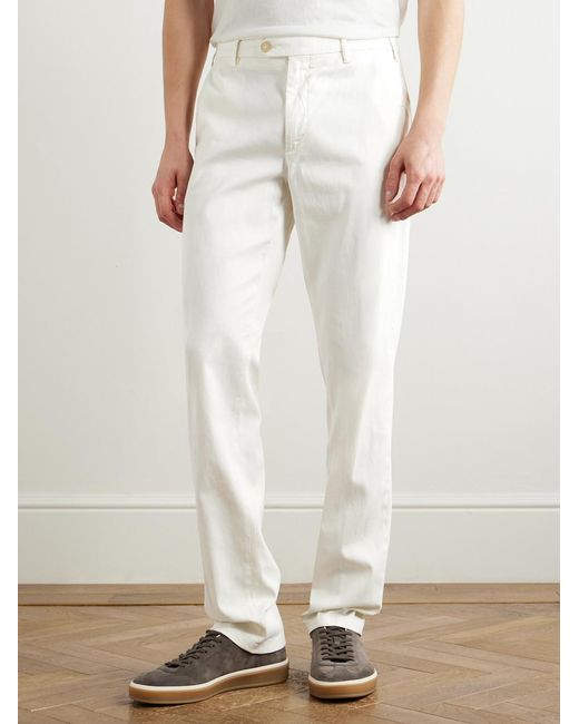 Canali White Slim-Fit Straight-Leg Garment-Dyed Stretch Lyocell And Cotton-Blend Twill Chinos for men
